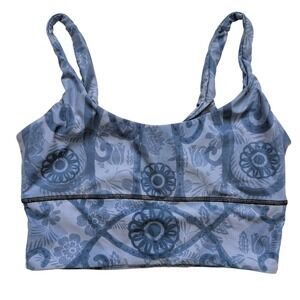 Yoga Democracy Blue Floral Print Racerback Crop Sports‎ Bra Top Size M Pilates